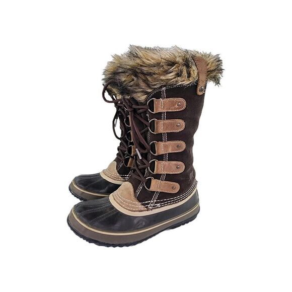 Sorel Joan of Arctic Faux Fur Brown Suede Boot US 7 Lace-Up Winter Snow Boots - Picture 1 of 12